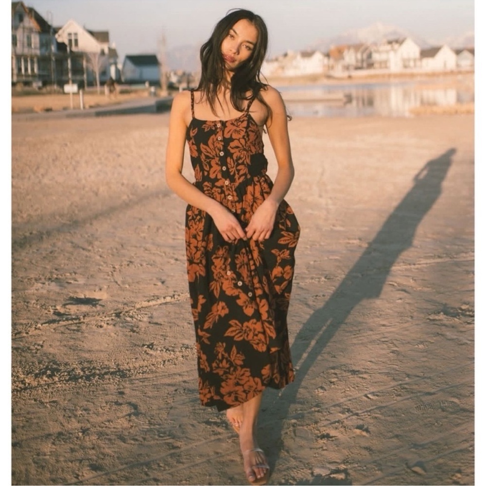 Free People Perfect Linen Sundress in Dark Combo Floral Size Large - Picture 2 of 11